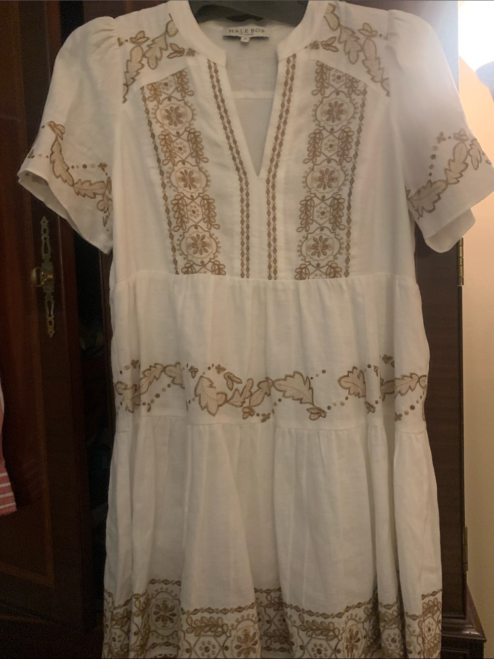 Hale Bob White Dress with Gold Embroidery